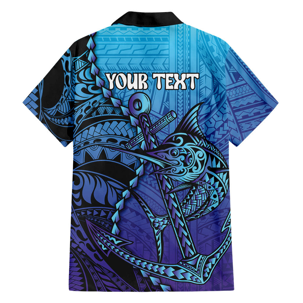 Personalised Polynesia Blue Marlin Fishing Family Matching Summer Maxi Dress and Hawaiian Shirt Marlin Anchor Tattoo Polynesian Pattern