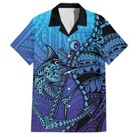 Personalised Polynesia Blue Marlin Fishing Hawaiian Shirt Marlin Anchor Tattoo Polynesian Pattern