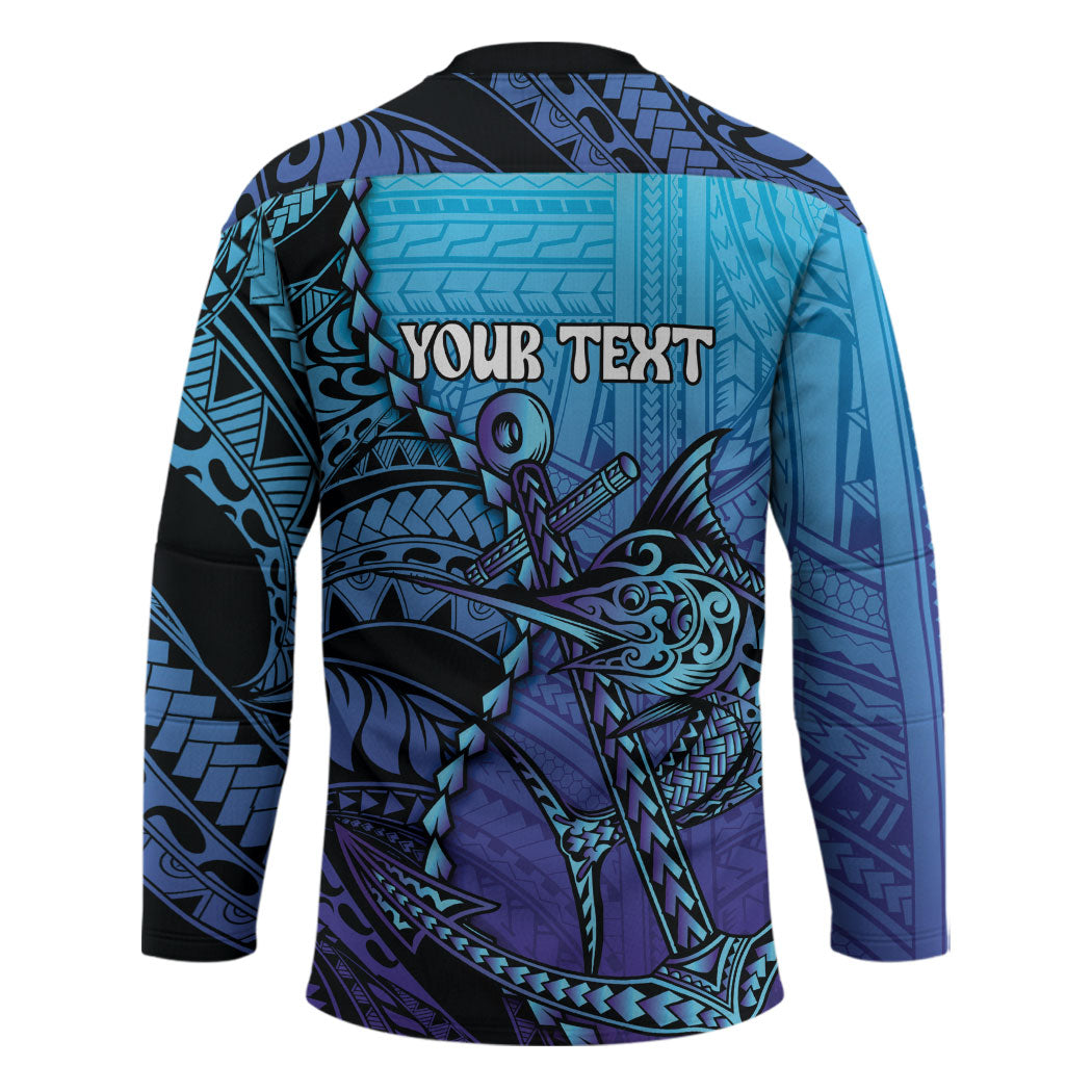Personalised Polynesia Blue Marlin Fishing Hockey Jersey Marlin Anchor Tattoo Polynesian Pattern