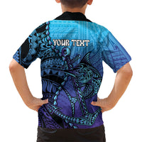 Personalised Polynesia Blue Marlin Fishing Kid Hawaiian Shirt Marlin Anchor Tattoo Polynesian Pattern