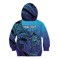 Personalised Polynesia Blue Marlin Fishing Kid Hoodie Marlin Anchor Tattoo Polynesian Pattern