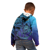Personalised Polynesia Blue Marlin Fishing Kid Hoodie Marlin Anchor Tattoo Polynesian Pattern