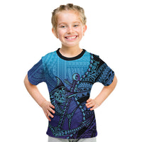 Personalised Polynesia Blue Marlin Fishing Kid T Shirt Marlin Anchor Tattoo Polynesian Pattern