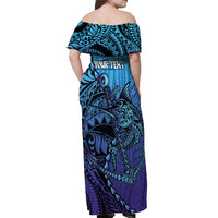 Personalised Polynesia Blue Marlin Fishing Off Shoulder Maxi Dress Marlin Anchor Tattoo Polynesian Pattern