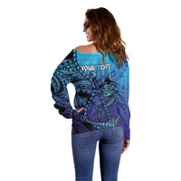 Personalised Polynesia Blue Marlin Fishing Off Shoulder Sweater Marlin Anchor Tattoo Polynesian Pattern