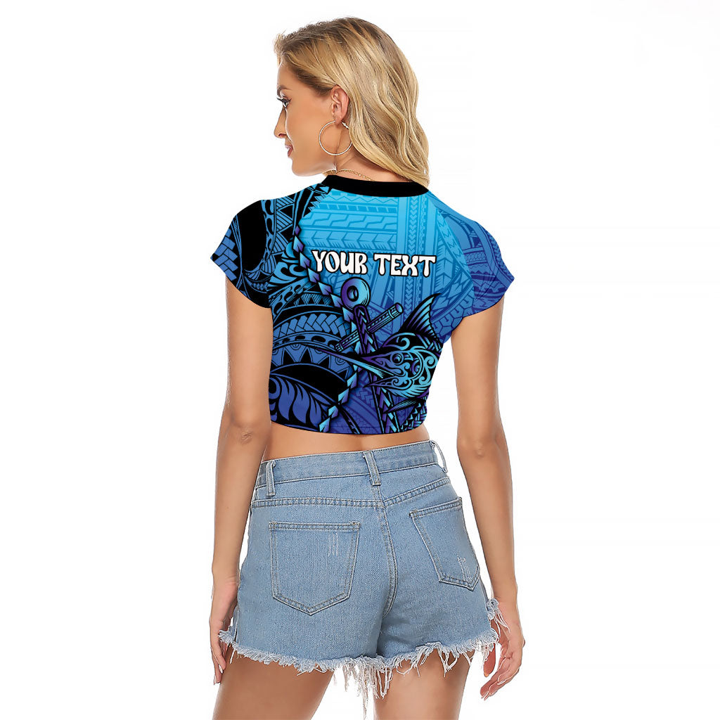 Personalised Polynesia Blue Marlin Fishing Raglan Cropped T Shirt Marlin Anchor Tattoo Polynesian Pattern