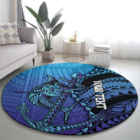 Personalised Polynesia Blue Marlin Fishing Round Carpet Marlin Anchor Tattoo Polynesian Pattern