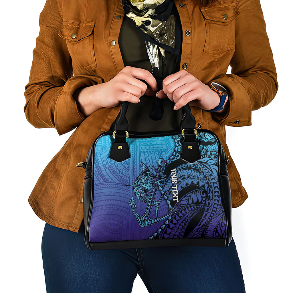 Personalised Polynesia Blue Marlin Fishing Shoulder Handbag Marlin Anchor Tattoo Polynesian Pattern
