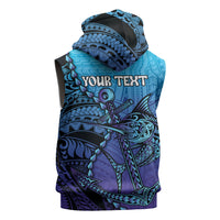 Personalised Polynesia Blue Marlin Fishing Sleeveless Hoodie Marlin Anchor Tattoo Polynesian Pattern