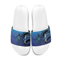 Personalised Polynesia Blue Marlin Fishing Slide Sandals Marlin Anchor Tattoo Polynesian Pattern