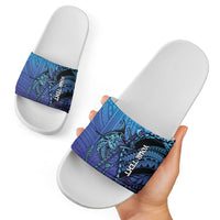 Personalised Polynesia Blue Marlin Fishing Slide Sandals Marlin Anchor Tattoo Polynesian Pattern