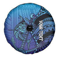 Personalised Polynesia Blue Marlin Fishing Spare Tire Cover Marlin Anchor Tattoo Polynesian Pattern