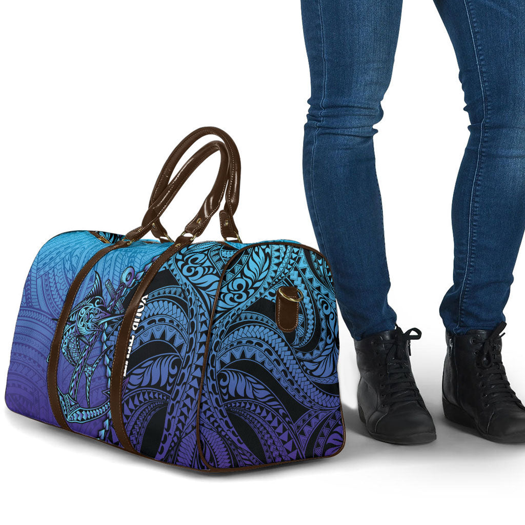 Personalised Polynesia Blue Marlin Fishing Travel Bag Marlin Anchor Tattoo Polynesian Pattern