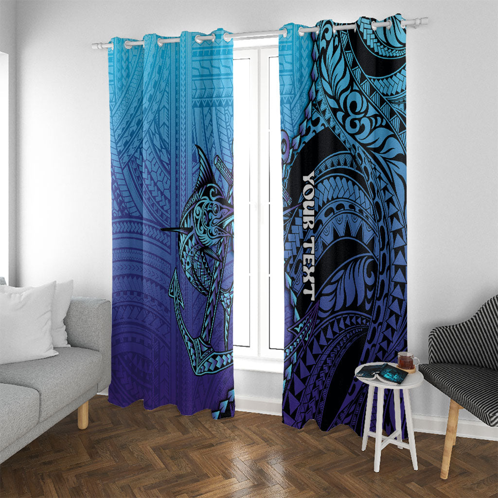 Personalised Polynesia Blue Marlin Fishing Window Curtain Marlin Anchor Tattoo Polynesian Pattern