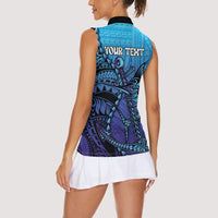 Personalised Polynesia Blue Marlin Fishing Women Sleeveless Polo Shirt Marlin Anchor Tattoo Polynesian Pattern