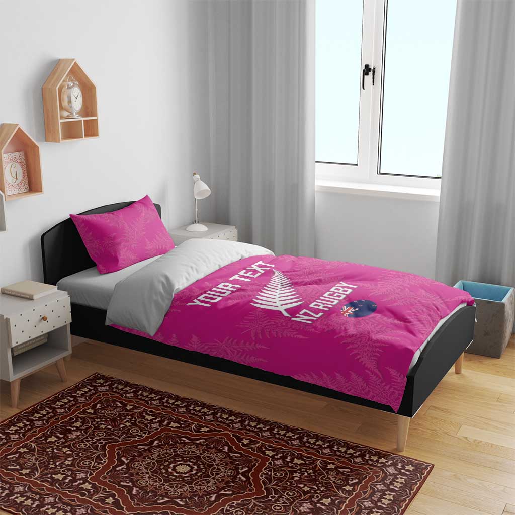 Custom New Zealand Silver Fern Rugby Bedding Set Go Aotearoa - Pink Version
