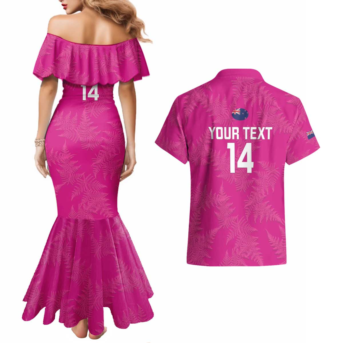 Custom New Zealand Silver Fern Rugby Couples Matching Mermaid Dress and Hawaiian Shirt Go Aotearoa - Pink Version LT14 - Polynesian Pride
