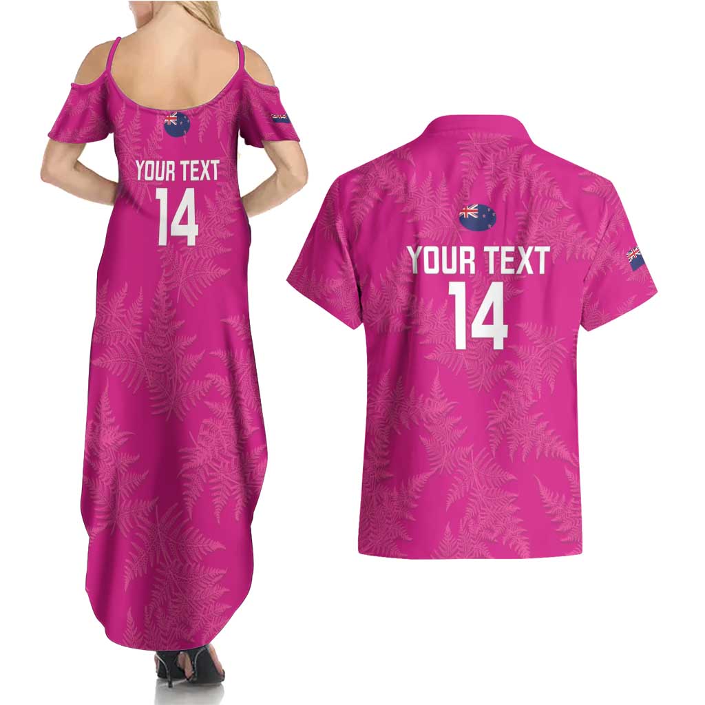Custom New Zealand Silver Fern Rugby Couples Matching Summer Maxi Dress and Hawaiian Shirt Go Aotearoa - Pink Version LT14 - Polynesian Pride