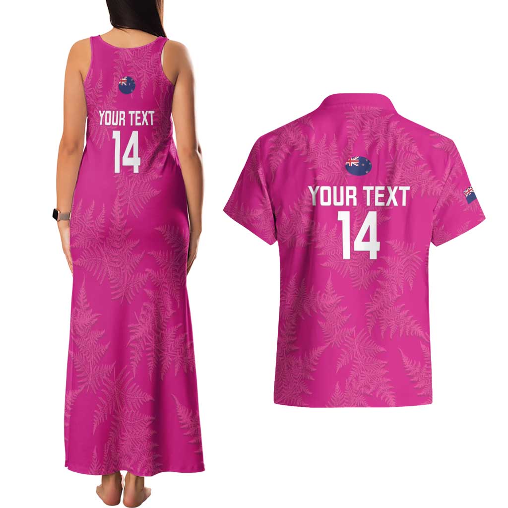 Custom New Zealand Silver Fern Rugby Couples Matching Tank Maxi Dress and Hawaiian Shirt Go Aotearoa - Pink Version LT14 - Polynesian Pride