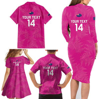 Custom New Zealand Silver Fern Rugby Family Matching Long Sleeve Bodycon Dress and Hawaiian Shirt Go Aotearoa - Pink Version LT14 - Polynesian Pride