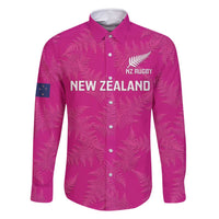 Custom New Zealand Silver Fern Rugby Family Matching Mermaid Dress and Hawaiian Shirt Go Aotearoa - Pink Version LT14 Dad's Shirt - Long Sleeve Pink - Polynesian Pride