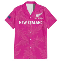Custom New Zealand Silver Fern Rugby Family Matching Off The Shoulder Long Sleeve Dress and Hawaiian Shirt Go Aotearoa - Pink Version LT14 Dad's Shirt - Short Sleeve Pink - Polynesian Pride
