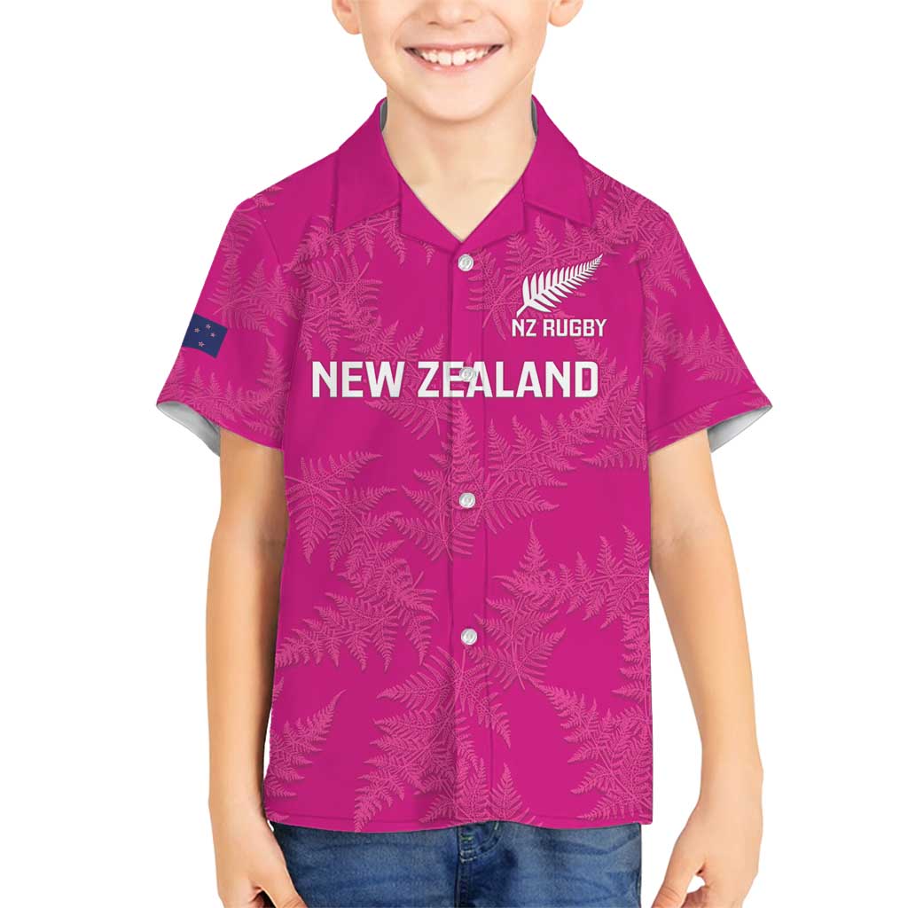 Custom New Zealand Silver Fern Rugby Family Matching Off Shoulder Maxi Dress and Hawaiian Shirt Go Aotearoa - Pink Version LT14 Son's Shirt Pink - Polynesian Pride