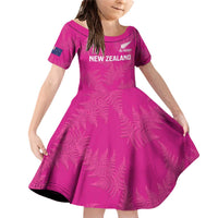 Custom New Zealand Silver Fern Rugby Family Matching Off Shoulder Short Dress and Hawaiian Shirt Go Aotearoa - Pink Version LT14 Daughter's Dress Pink - Polynesian Pride