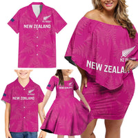 Custom New Zealand Silver Fern Rugby Family Matching Off Shoulder Short Dress and Hawaiian Shirt Go Aotearoa - Pink Version LT14 - Polynesian Pride
