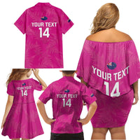 Custom New Zealand Silver Fern Rugby Family Matching Off Shoulder Short Dress and Hawaiian Shirt Go Aotearoa - Pink Version LT14 - Polynesian Pride