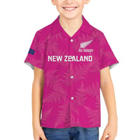 Custom New Zealand Silver Fern Rugby Family Matching Off Shoulder Short Dress and Hawaiian Shirt Go Aotearoa - Pink Version LT14 Son's Shirt Pink - Polynesian Pride