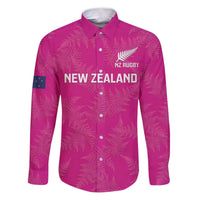Custom New Zealand Silver Fern Rugby Family Matching Puletasi and Hawaiian Shirt Go Aotearoa - Pink Version LT14 Dad's Shirt - Long Sleeve Pink - Polynesian Pride