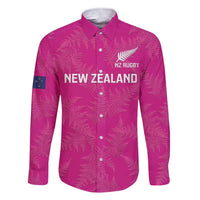 Custom New Zealand Silver Fern Rugby Family Matching Short Sleeve Bodycon Dress and Hawaiian Shirt Go Aotearoa - Pink Version LT14 Dad's Shirt - Long Sleeve Pink - Polynesian Pride