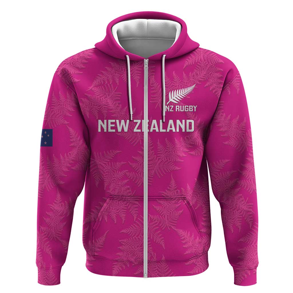 Custom New Zealand Silver Fern Rugby Hoodie Go Aotearoa - Pink Version LT14 Zip Hoodie Pink - Polynesian Pride