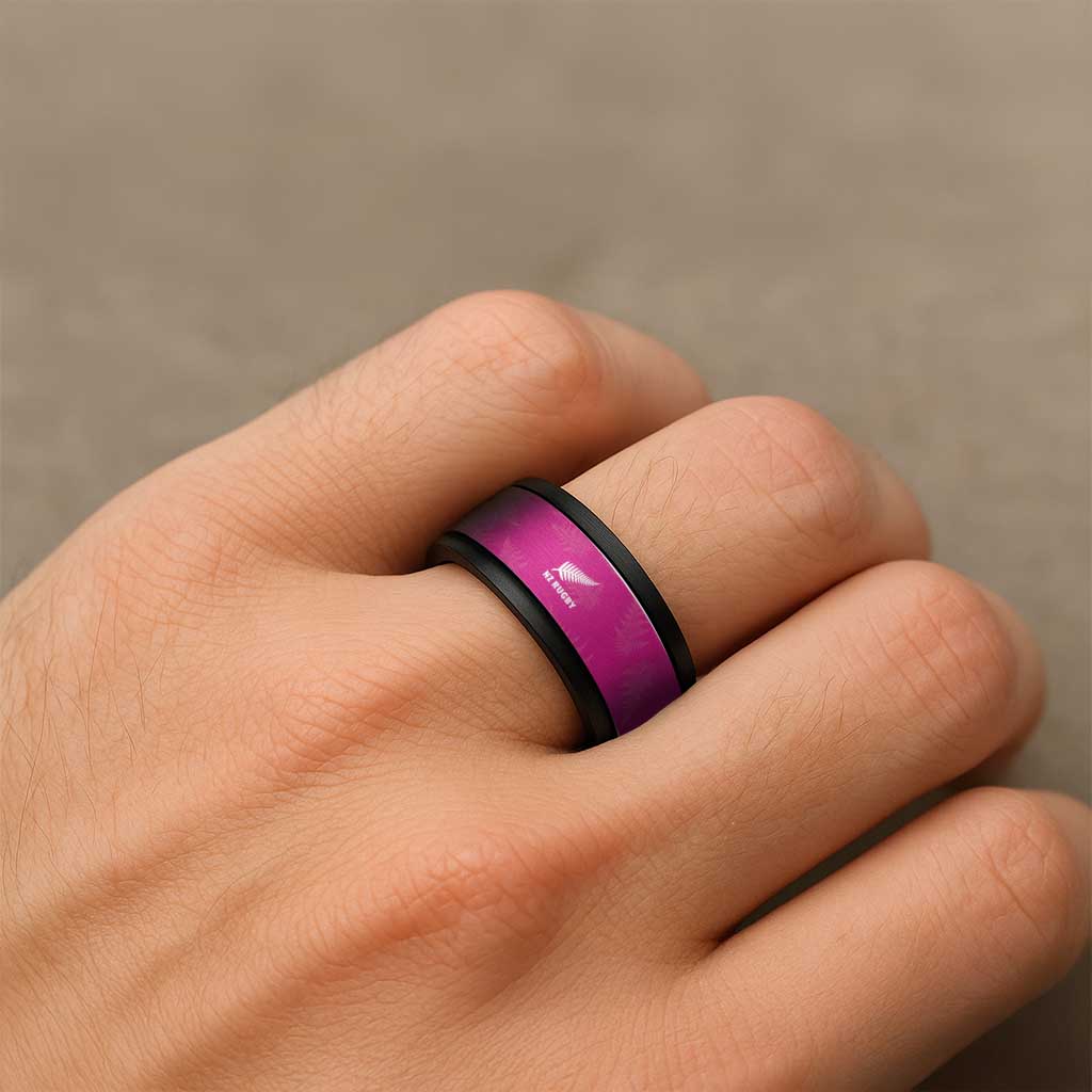New Zealand Silver Fern Rugby Spinner Ring Go Aotearoa Champions Pink - Polynesian Pride