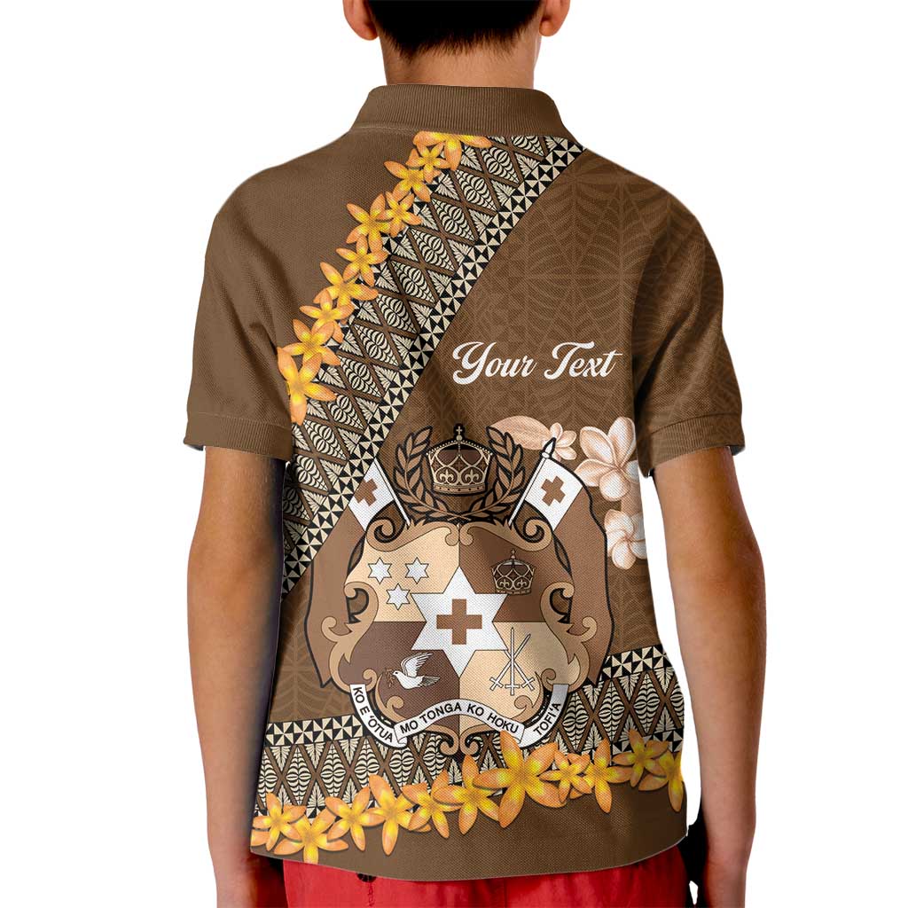 Personalised Tonga Language Week Kid Polo Shirt Malo e Lelei Tongan Ngatu Pattern - Brown