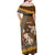 Personalised Tonga Language Week Off Shoulder Maxi Dress Malo e Lelei Tongan Ngatu Pattern - Brown