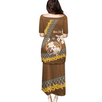 Personalised Tonga Language Week Puletasi Malo e Lelei Tongan Ngatu Pattern - Brown