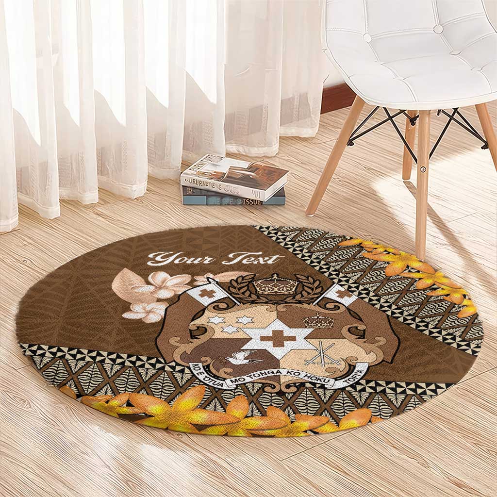 Personalised Tonga Language Week Round Carpet Malo e Lelei Tongan Ngatu Pattern - Brown