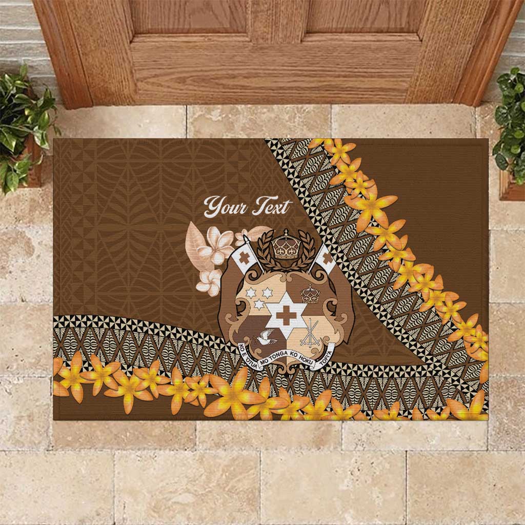 Personalised Tonga Language Week Rubber Doormat Malo e Lelei Tongan Ngatu Pattern - Brown