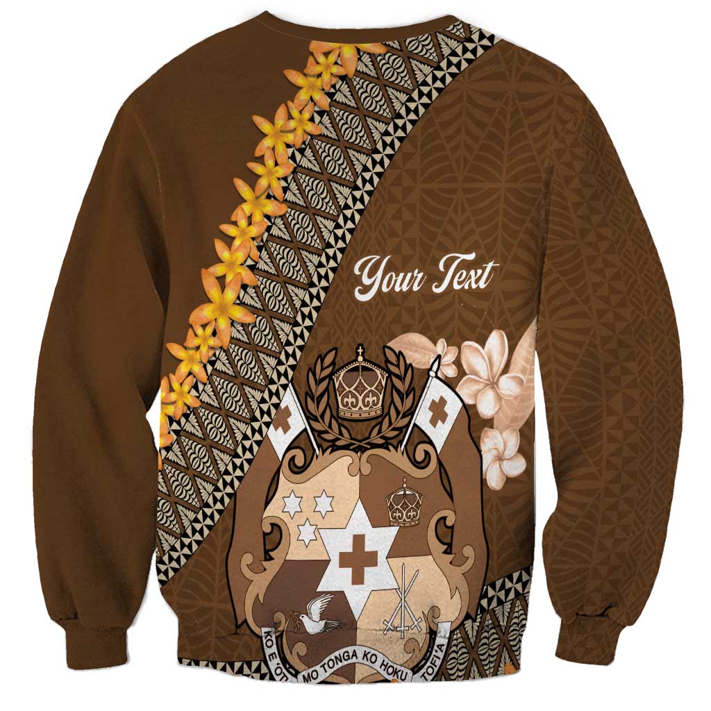 Personalised Tonga Language Week Sweatshirt Malo e Lelei Tongan Ngatu Pattern - Brown