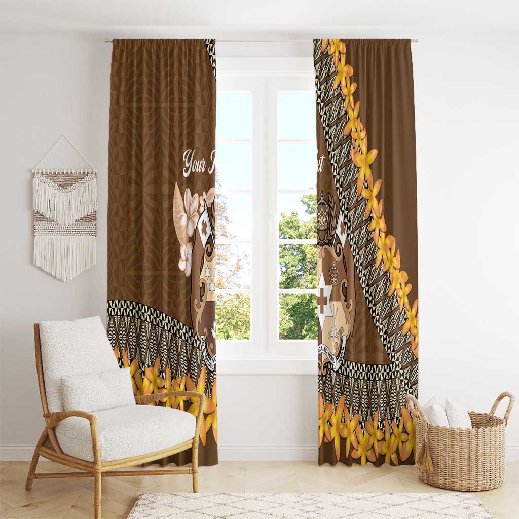 Personalised Tonga Language Week Window Curtain Malo e Lelei Tongan Ngatu Pattern - Brown