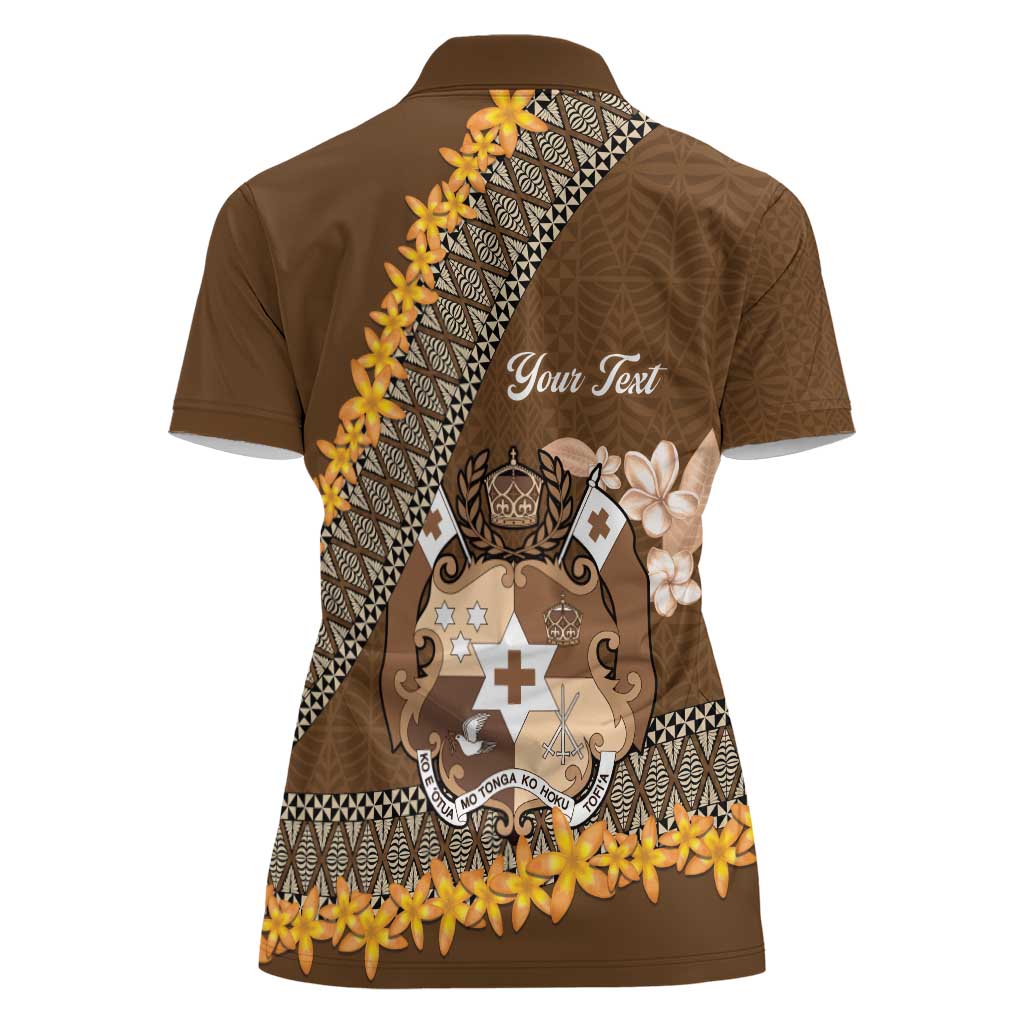 Personalised Tonga Language Week Women Polo Shirt Malo e Lelei Tongan Ngatu Pattern - Brown