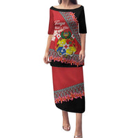 Personalised Tonga Language Week Family Matching Puletasi and Hawaiian Shirt Malo e Lelei Tongan Ngatu Pattern - Red