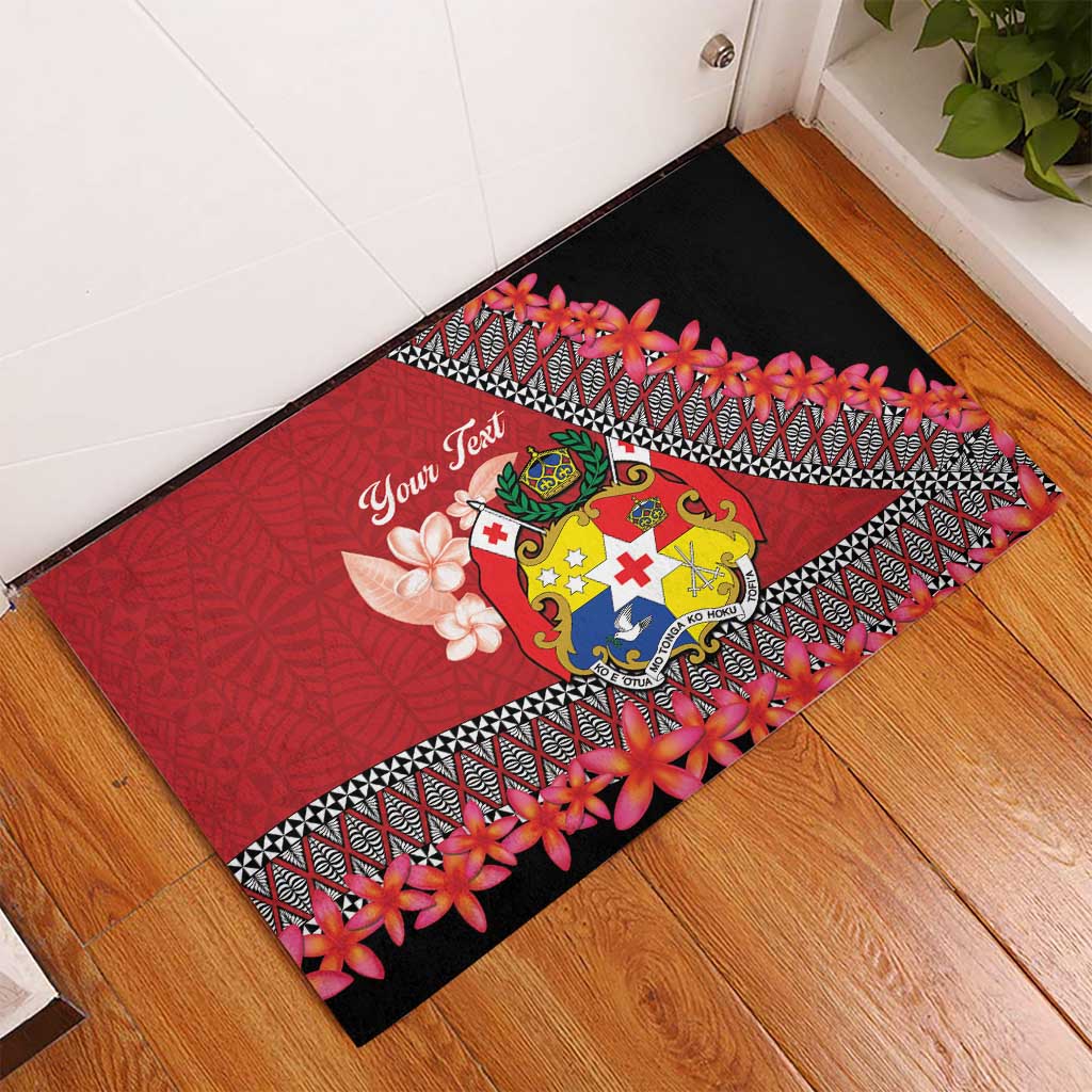 Personalised Tonga Language Week Rubber Doormat Malo e Lelei Tongan Ngatu Pattern - Red