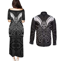 Kia Kaha Te Reo Maori Couples Matching Puletasi and Long Sleeve Button Shirt Aotearoa Hei Tiki With Hongi