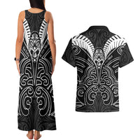Kia Kaha Te Reo Maori Couples Matching Tank Maxi Dress and Hawaiian Shirt Aotearoa Hei Tiki With Hongi LT14 - Polynesian Pride