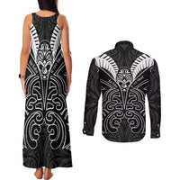 Kia Kaha Te Reo Maori Couples Matching Tank Maxi Dress and Long Sleeve Button Shirt Aotearoa Hei Tiki With Hongi LT14 - Polynesian Pride