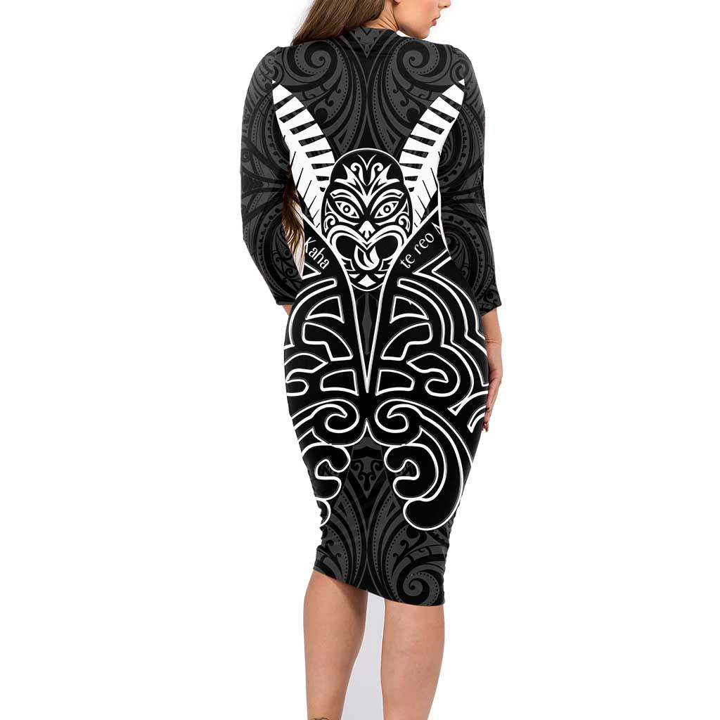 Kia Kaha Te Reo Maori Family Matching Long Sleeve Bodycon Dress and Hawaiian Shirt Aotearoa Hei Tiki With Hongi LT14 - Polynesian Pride