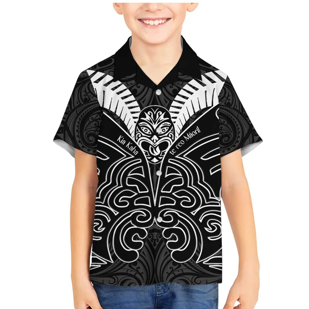 Kia Kaha Te Reo Maori Family Matching Mermaid Dress and Hawaiian Shirt Aotearoa Hei Tiki With Hongi LT14 Son's Shirt Black - Polynesian Pride